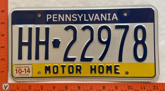 2014 Pennsylvania #HH 22978 Motor Home License Plate
