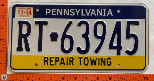2014 Pennsylvania #RT 63945 Repair Towing License Plate