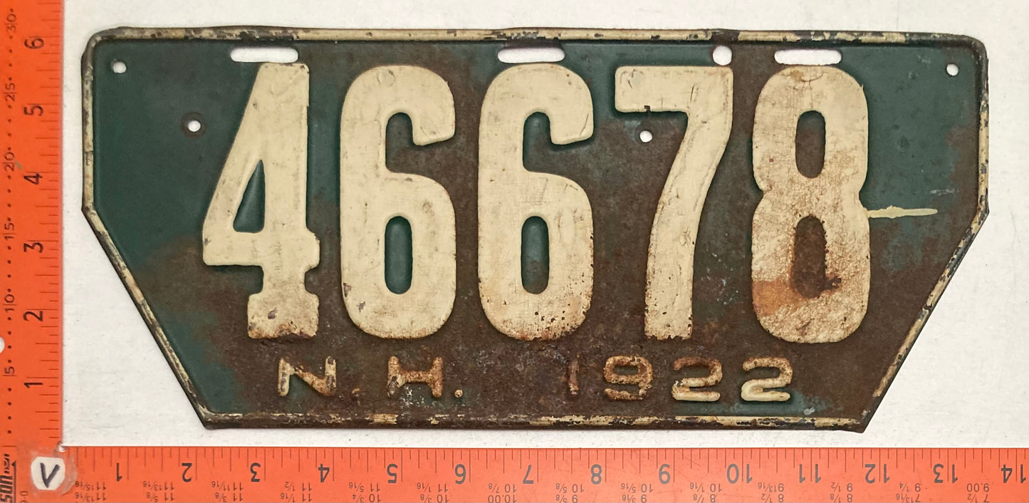 1922 New Hampshire #46678 Passenger License Plate (Non-Resident)
