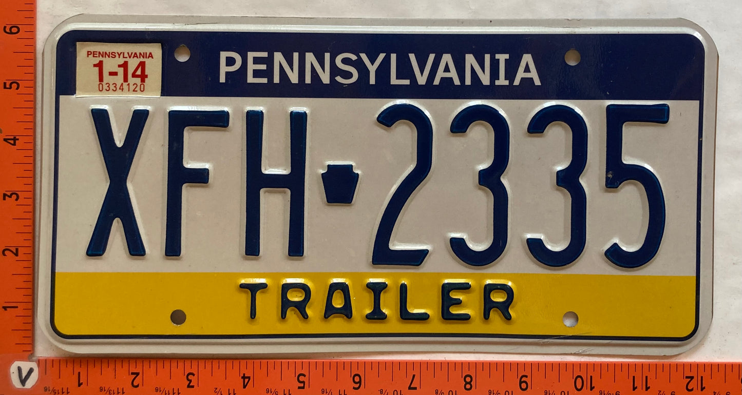 2014 Pennsylvania #XFH 2335 Trailer License Plate