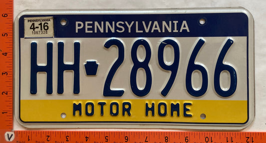 2015 Pennsylvania #HH 28966 Motor Home License Plate