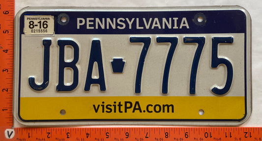 2016 Pennsylvania #JBA 7775 Passenger License Plate