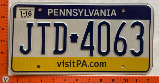 2016 Pennsylvania #JTD 4063 Passenger License Plate