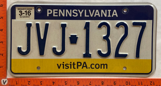 2016 Pennsylvania #JVJ 1327 Passenger License Plate