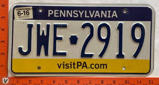 2016 Pennsylvania #JWE 2919 Passenger License Plate