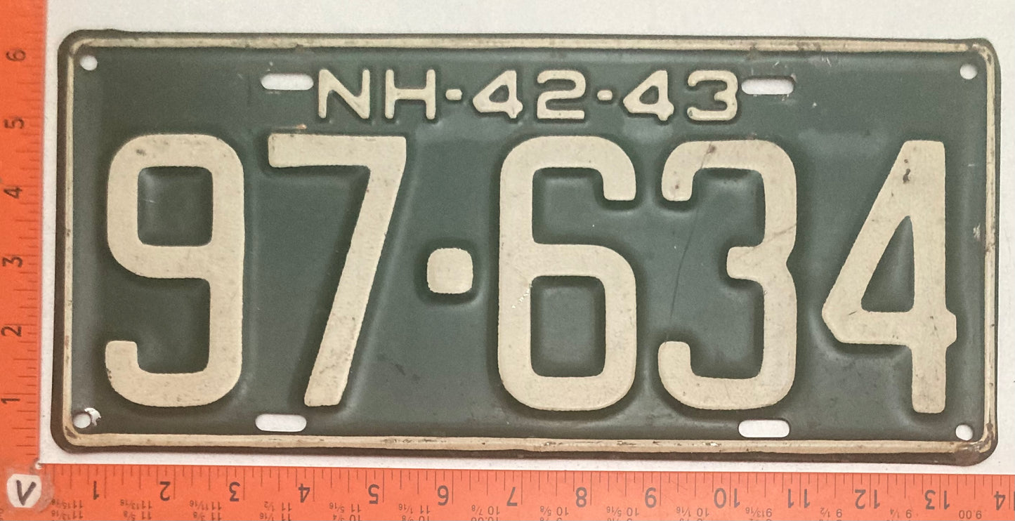 1942-43 New Hampshire #97-634 Passenger License Plate