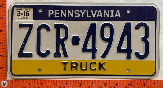 2016 Pennsylvania #ZCR 4943 Truck License Plate