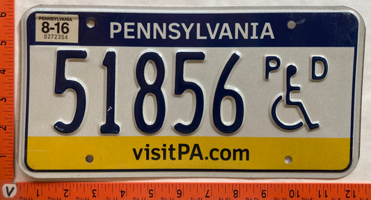 2016 Pennsylvania #51856 Passenger License Plate (Handicapped)