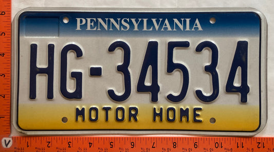 Undated Pennsylvania #HG-34534 Motor Home License Plate