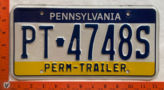Undated Pennsylvania #PT 4748S Permanant Trailer License Plate