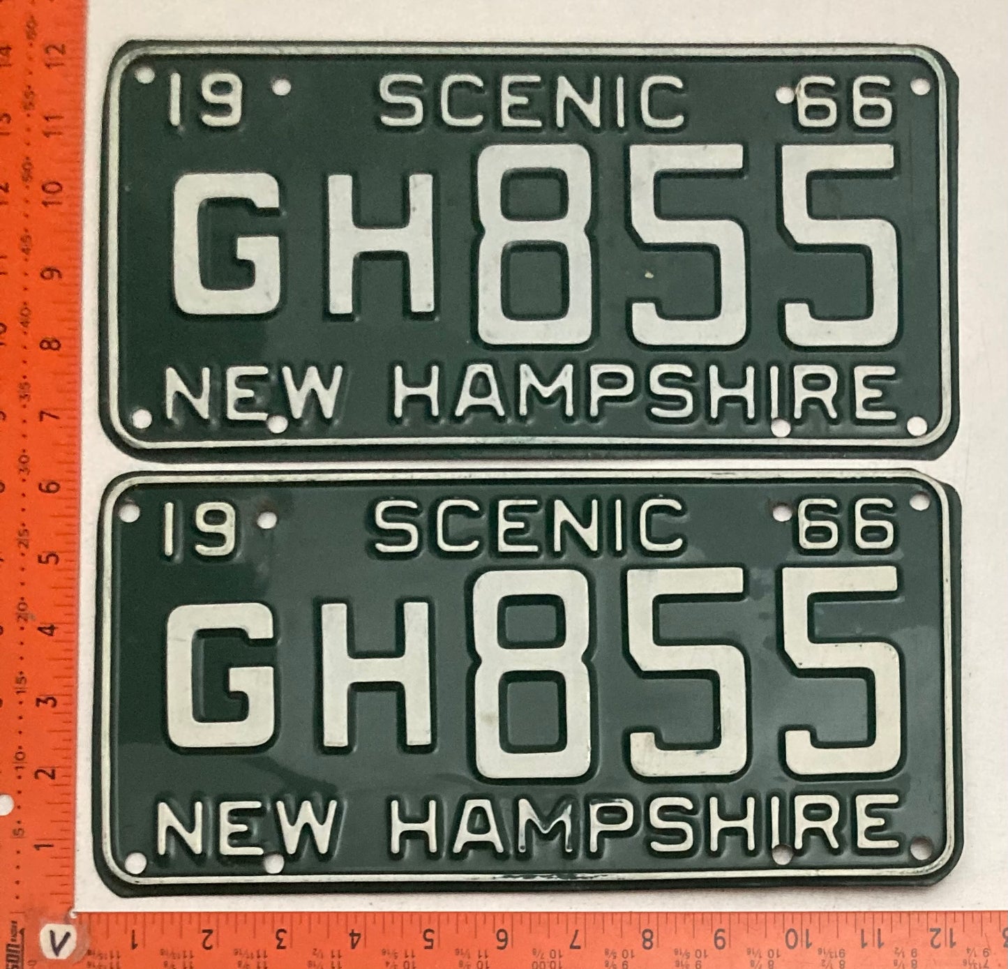 1966 New Hampshire #G/H 855 Passenger License Plate PAIR