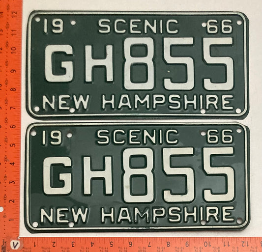 1966 New Hampshire #G/H 855 Passenger License Plate PAIR