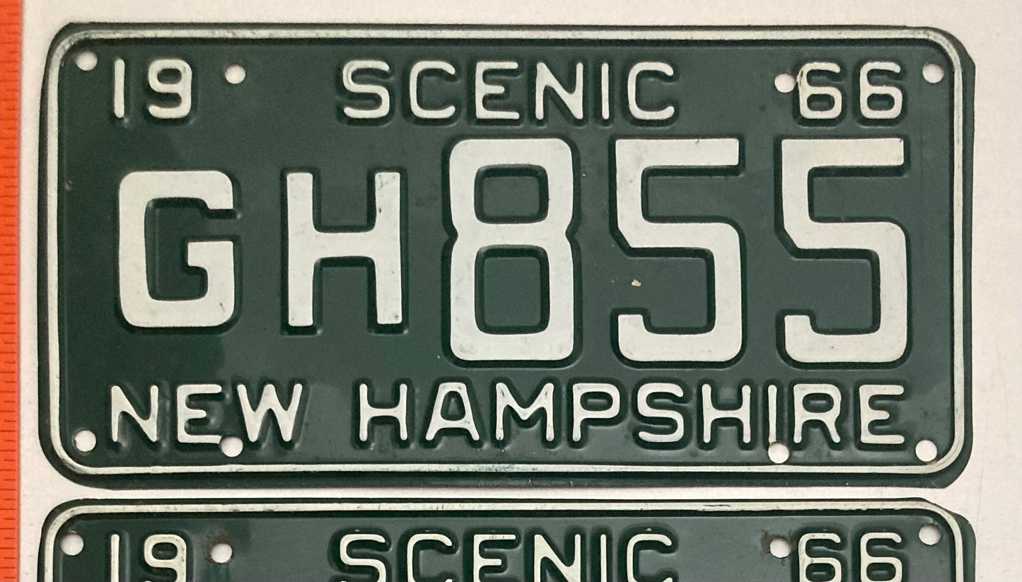 1966 New Hampshire #G/H 855 Passenger License Plate PAIR