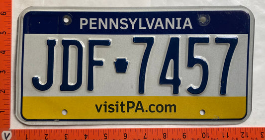 Undated Pennsylvania #JDF 7457 Passenger License Plate