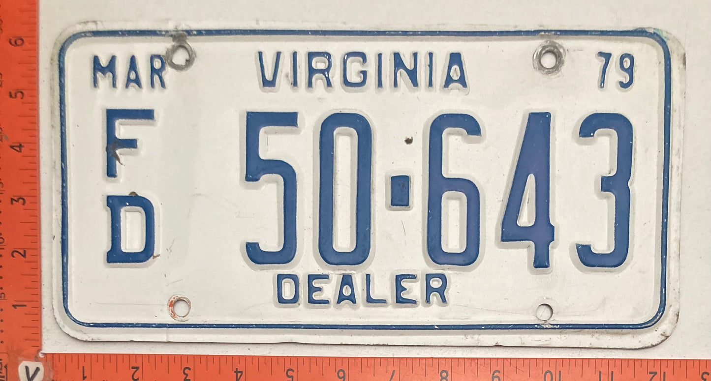 1979 Virginia #F/D 50-643 Factory Dealer License Plate