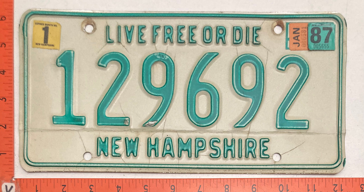 1987 New Hampshire #129692 Passenger License Plate