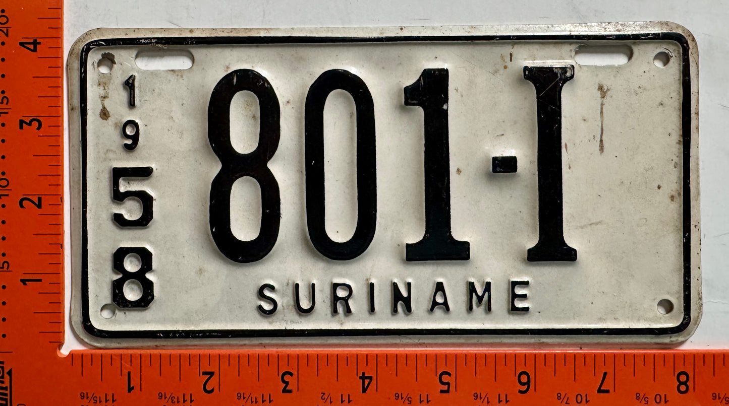 1958 Suriname #801-I Motorcycle License Plate