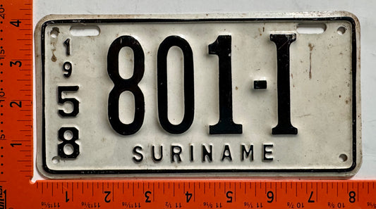 1958 Suriname #801-I Motorcycle License Plate