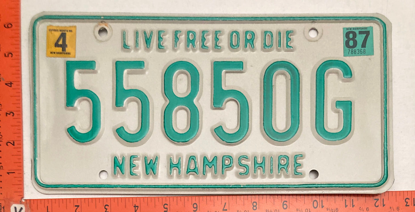 1987 New Hampshire #55850G Passenger License Plate