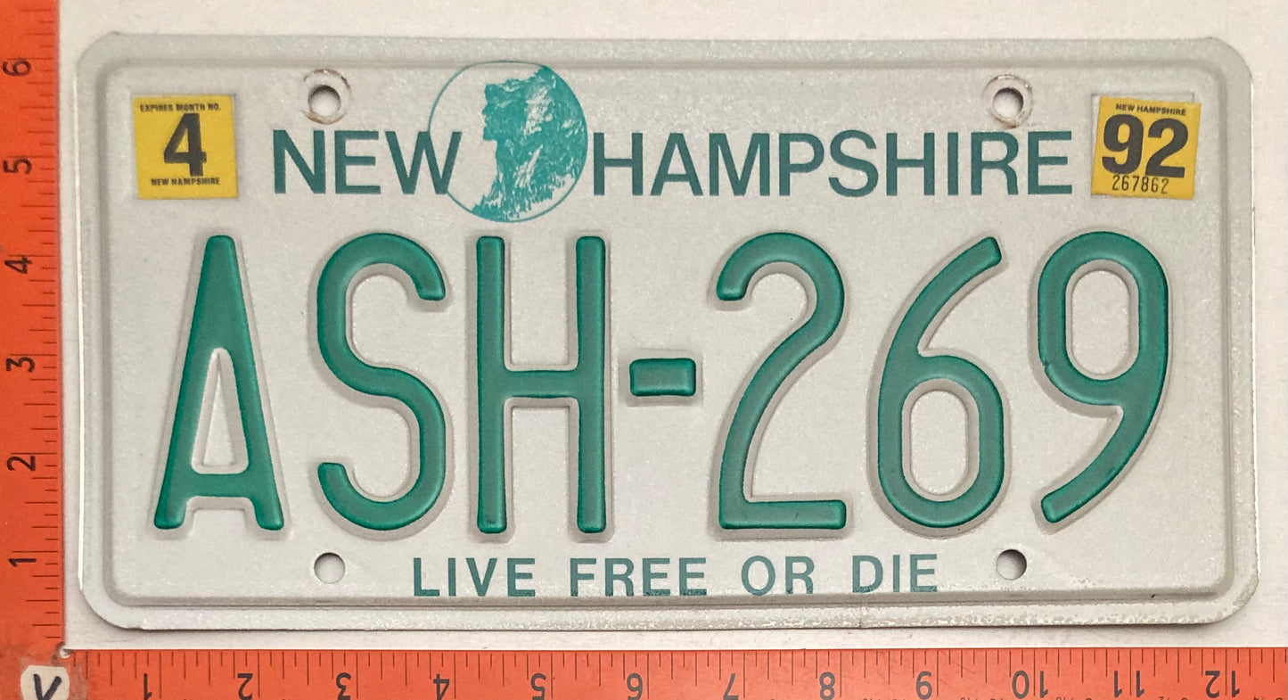 1992 New Hampshire #ASH-269 Passenger License Plate