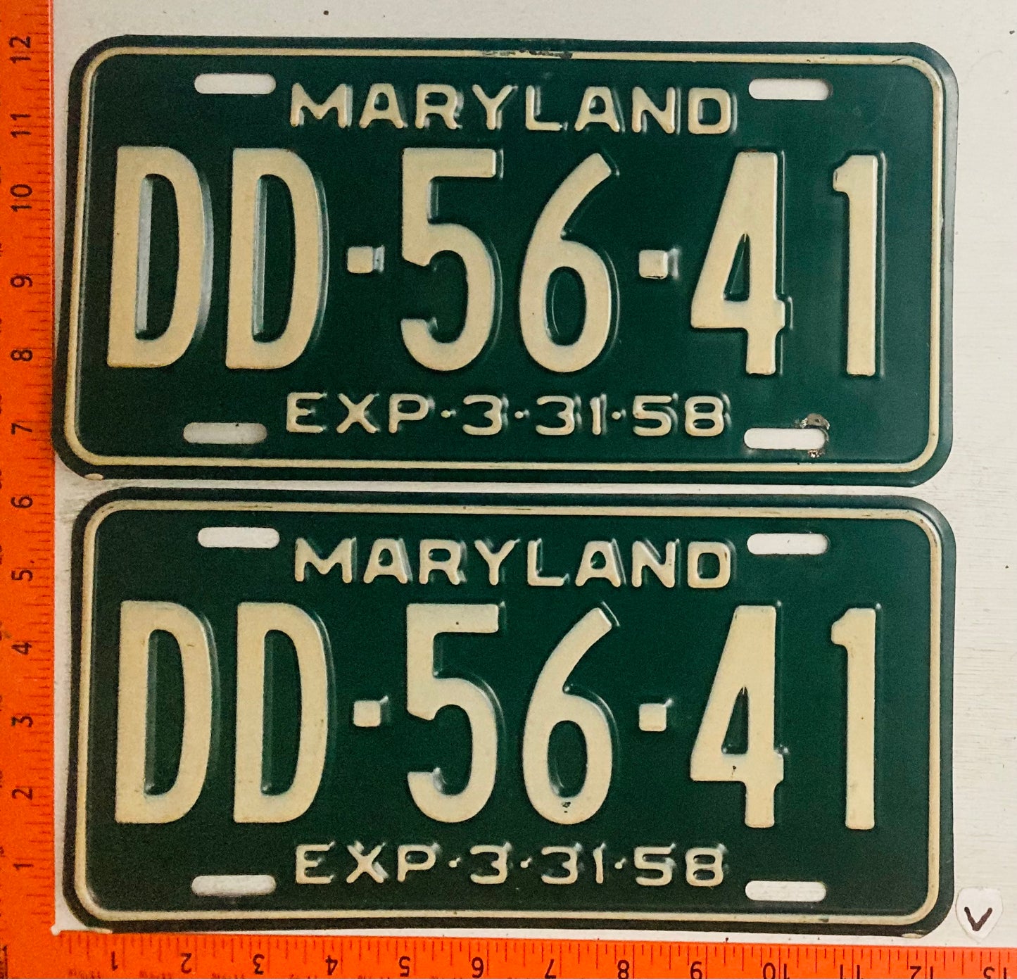 1958 Maryland #DD-56-41 Passenger License Plate (Pair)