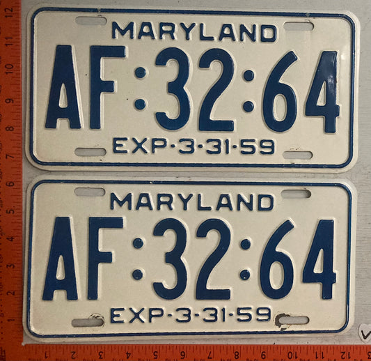 1959 Maryland #AF-32-64 Passenger License Plate (Pair)