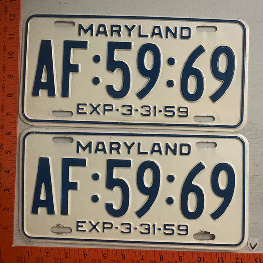 1959 Maryland #AF-59-69 Passenger License Plate (Pair)