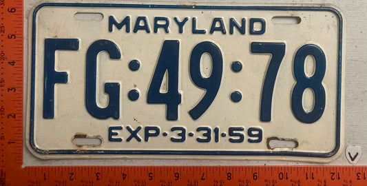 1959 Maryland #FG-49-78 Passenger License Plate