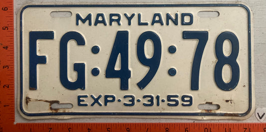1959 Maryland #FG-49-78 Passenger License Plate