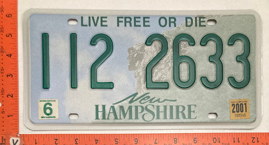 2001 New Hampshire #112 2633 Passenger License Plate