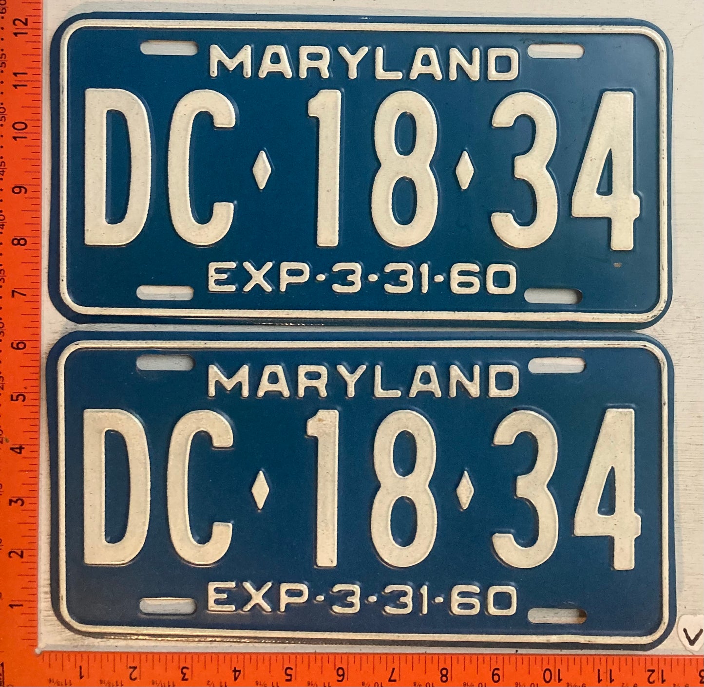1960 Maryland #DC-18-34 Passenger License Plate (Pair)