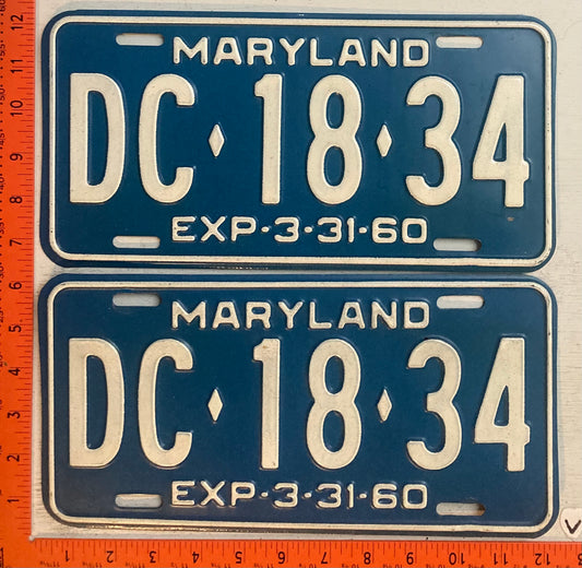 1960 Maryland #DC-18-34 Passenger License Plate (Pair)