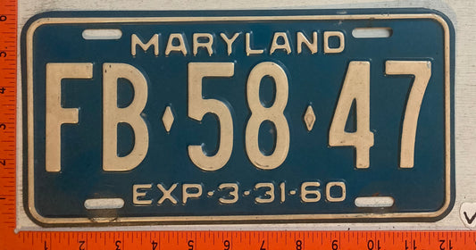 1960 Maryland #FB-58-47 Passenger License Plate