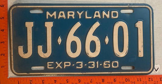 1960 Maryland #JJ-66-01 Passenger License Plate