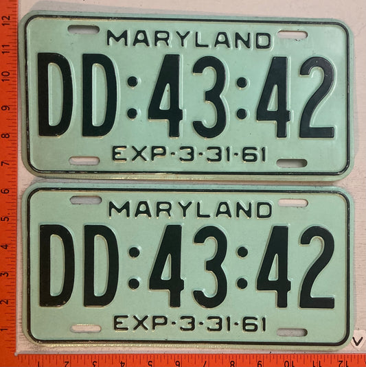1961 Maryland #DD-43-42 Passenger License Plate (Pair)