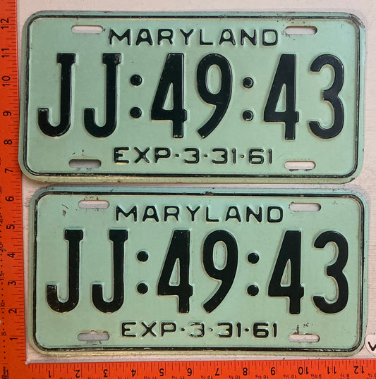 1961 Maryland #JJ-49-42 Passenger License Plate (Pair)
