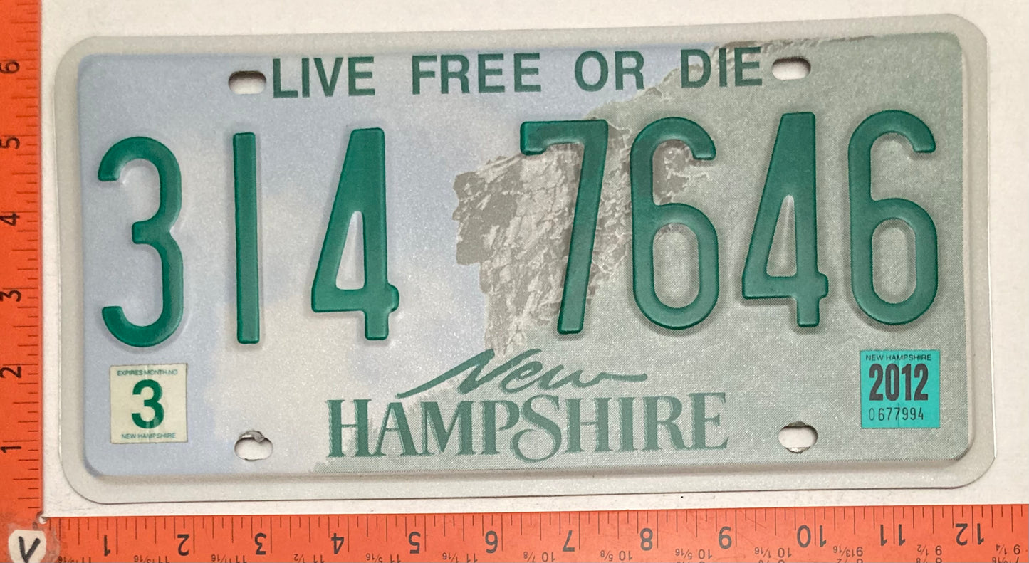 2012 New Hampshire #314 7646 Passenger License Plate