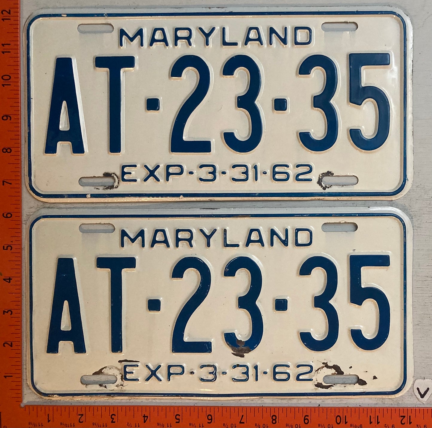 1962 Maryland #AT-23-35 Passenger License Plate (Pair)