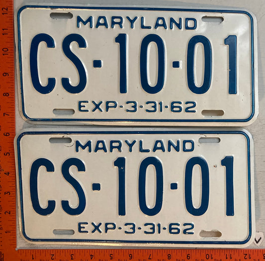 1962 Maryland #CS-10-01 Passenger License Plate (Pair)