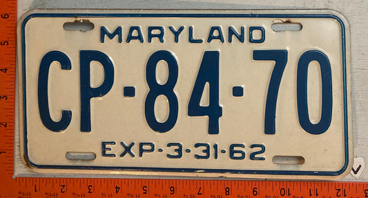 1962 Maryland #CP-84-70 Passenger License Plate