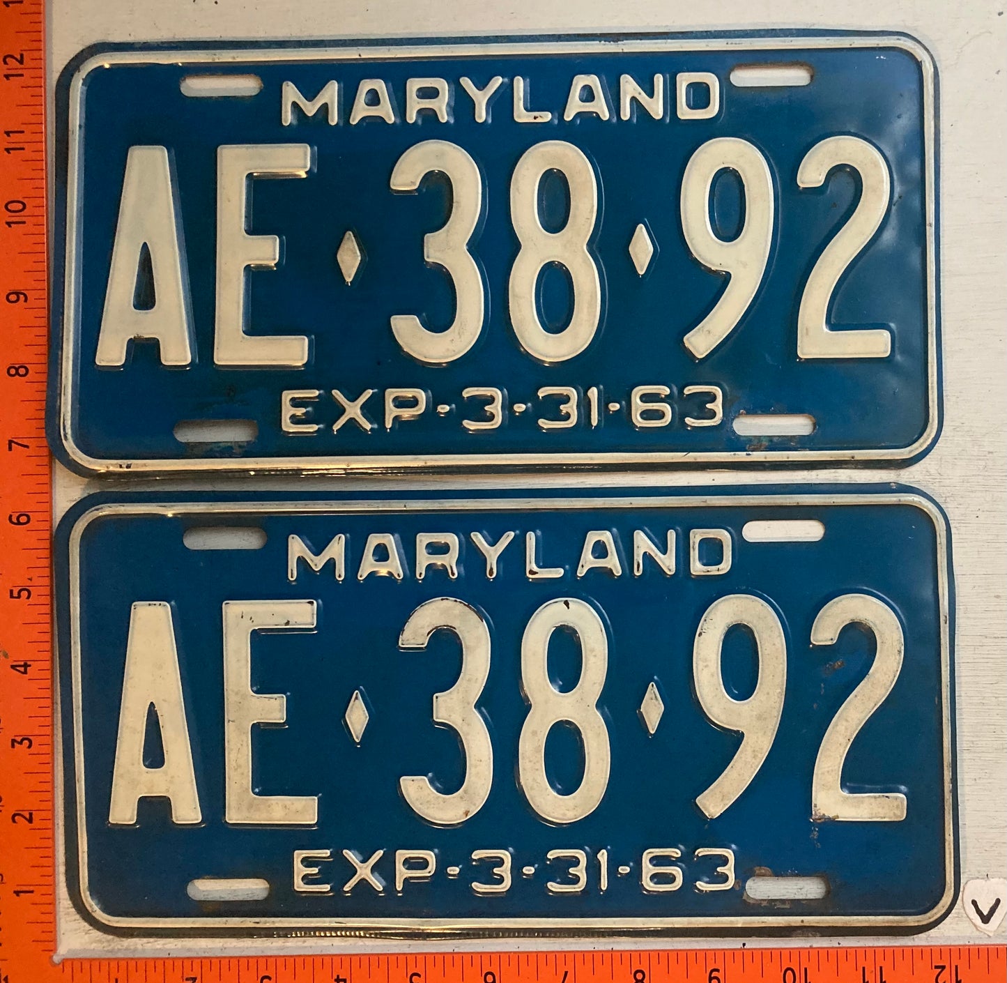 1963 Maryland #AE-38092 Passenger License Plate (Pair)