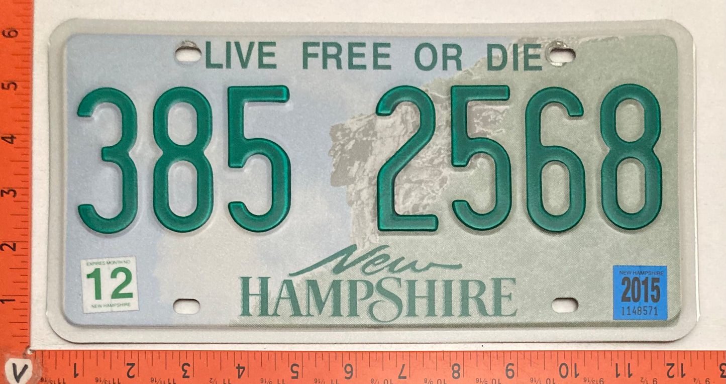 2015 New Hampshire #385 2568 Passenger License Plate