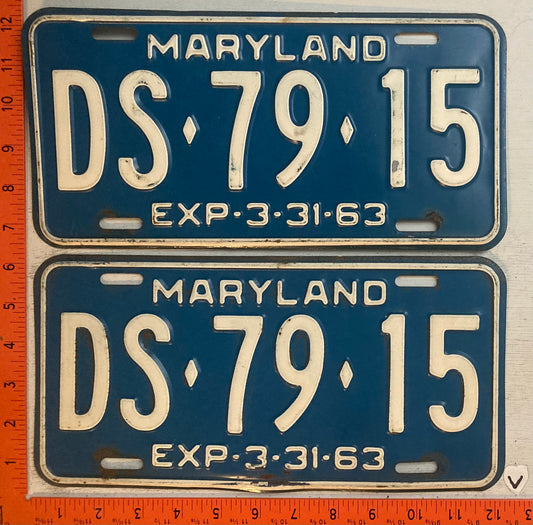 1963 Maryland #DS-79-15 Passenger License Plate (Pair)
