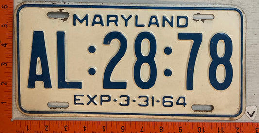 1964 Maryland #AL-28-78 Passenger License Plate