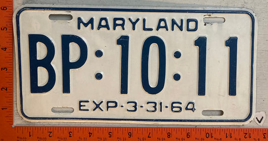 1964 Maryland #BP-10-11 Passenger License Plate