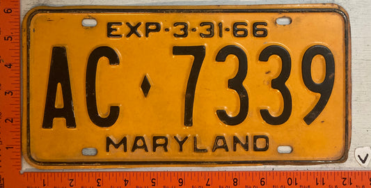 1966 Maryland #AC 7339 Passenger License Plate