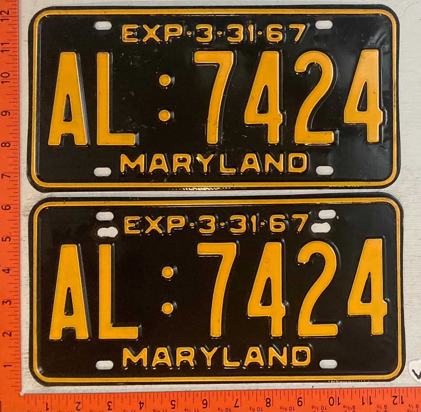 1967 Maryland #AL-7424 Passenger License Plate (Pair)