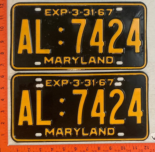 1967 Maryland #AL-7424 Passenger License Plate (Pair)