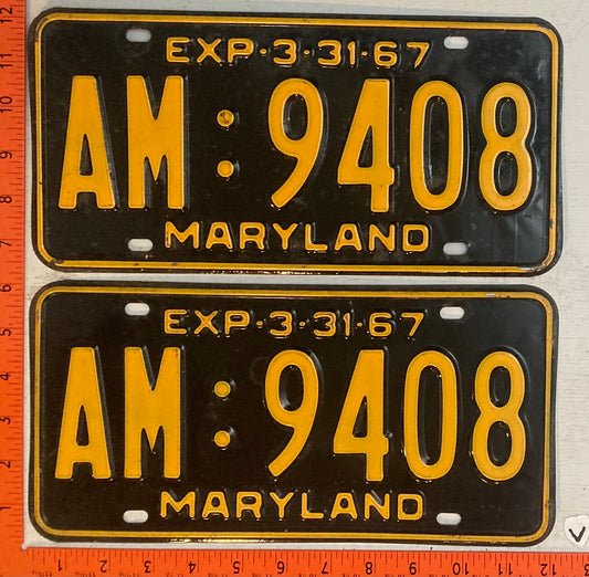 1967 Maryland #AM-9408 Passenger License Plate (Pair)