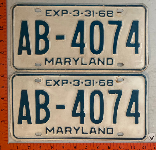 1968 Maryland #AB-4074 Passenger License Plate (Pair)